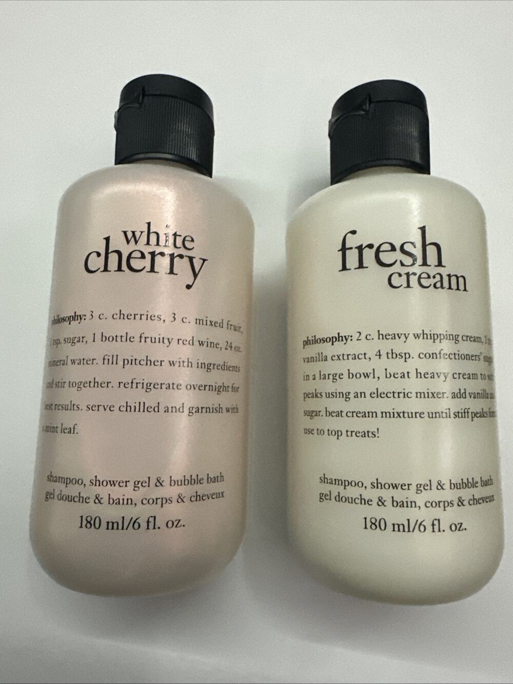 2X Philosophy Shampoo Shower Gel, Bubble White Cherry & Fresh Cream 6 Oz New